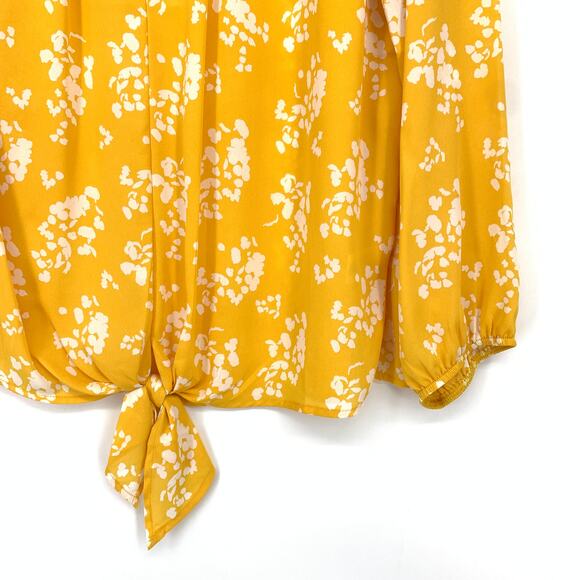 West K Tie Front Keyhole Neck Blouse Womens Sz XL Yellow White Floral Print NEW - Picture 4 of 7